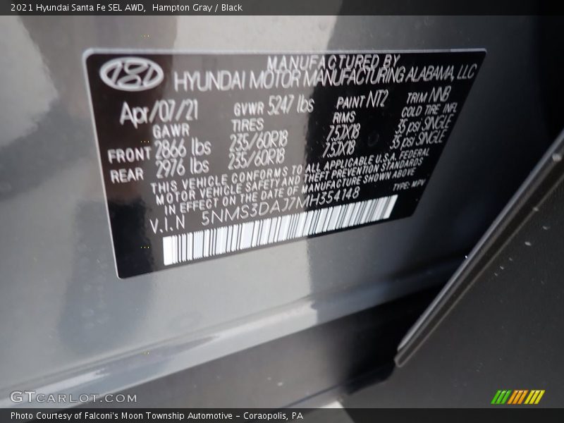 Hampton Gray / Black 2021 Hyundai Santa Fe SEL AWD