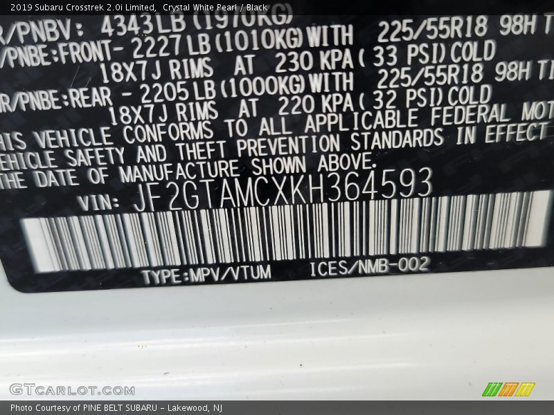 Crystal White Pearl / Black 2019 Subaru Crosstrek 2.0i Limited