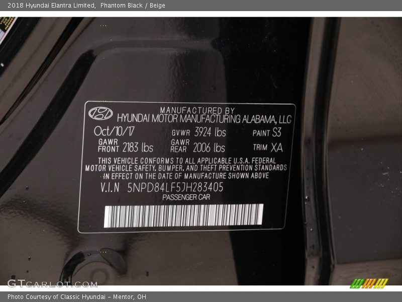 Phantom Black / Beige 2018 Hyundai Elantra Limited