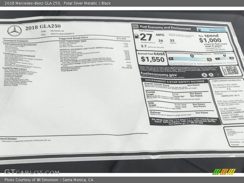 Polar Silver Metallic / Black 2018 Mercedes-Benz GLA 250