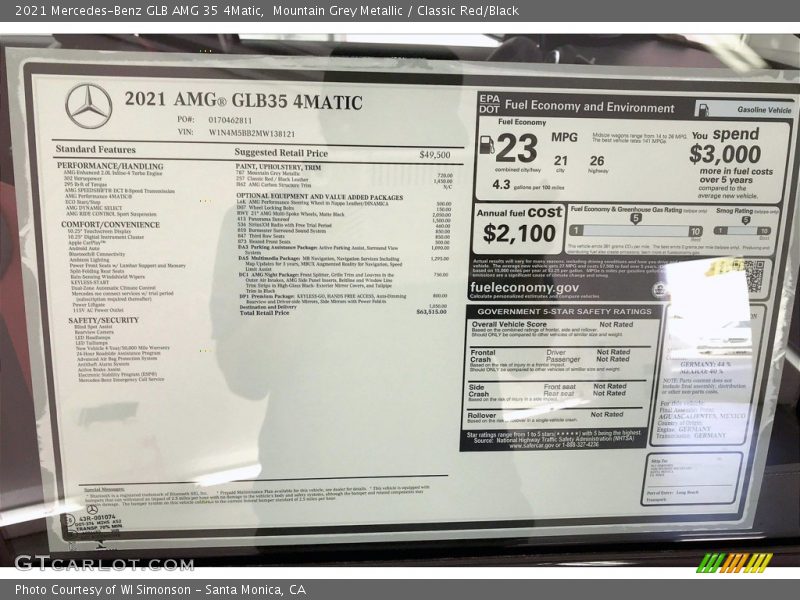 Mountain Grey Metallic / Classic Red/Black 2021 Mercedes-Benz GLB AMG 35 4Matic