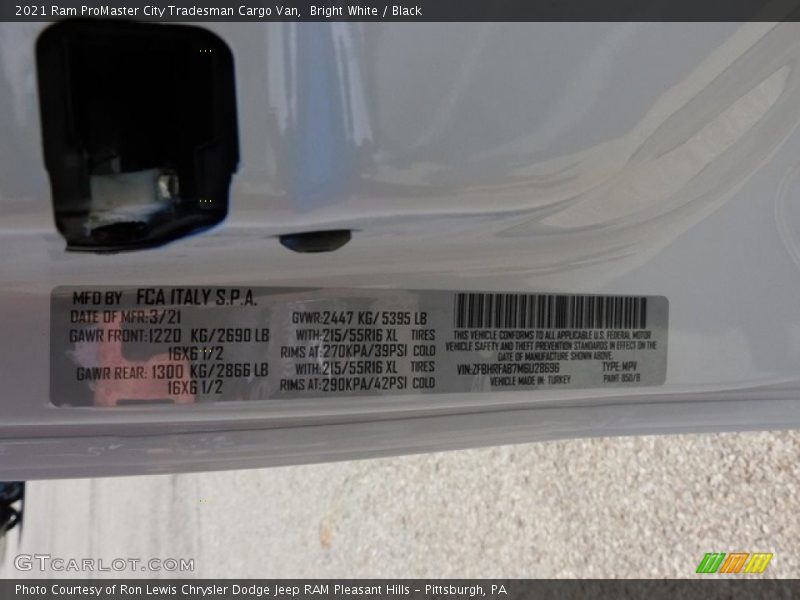 Bright White / Black 2021 Ram ProMaster City Tradesman Cargo Van