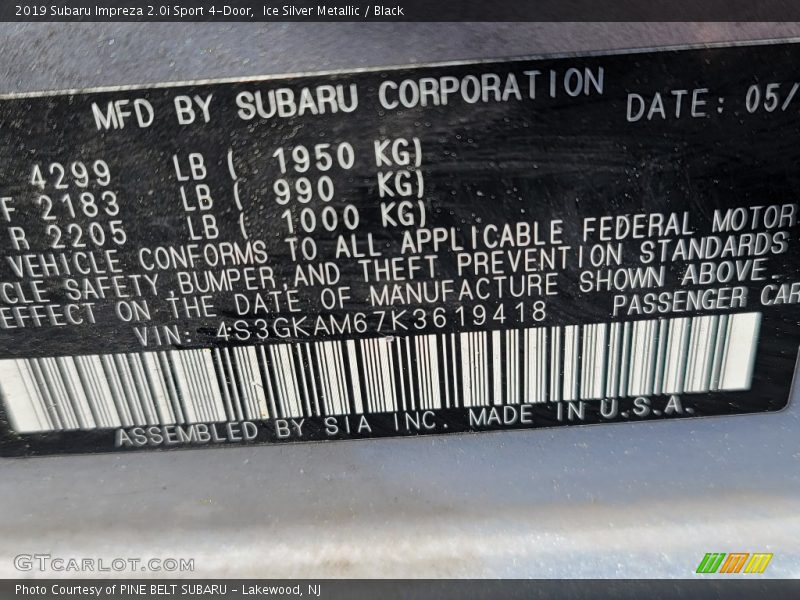 Ice Silver Metallic / Black 2019 Subaru Impreza 2.0i Sport 4-Door