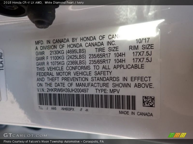 White Diamond Pearl / Ivory 2018 Honda CR-V LX AWD