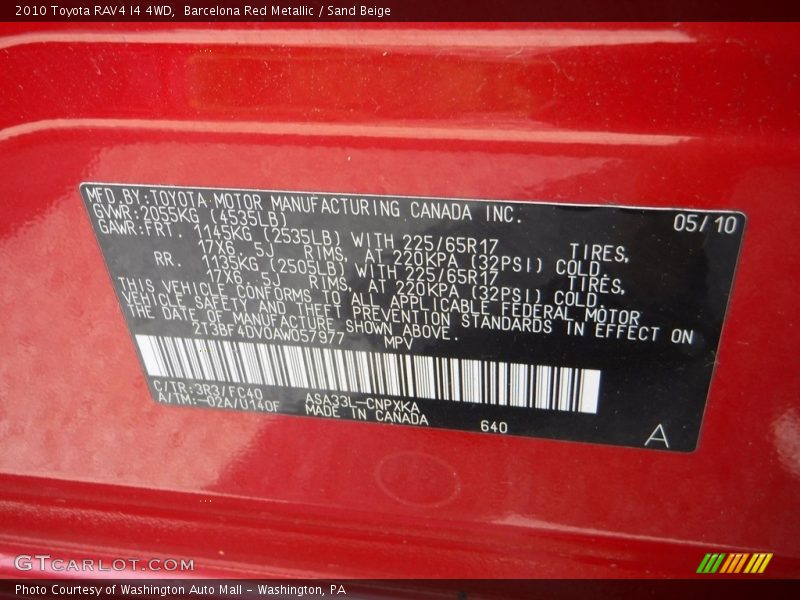 Barcelona Red Metallic / Sand Beige 2010 Toyota RAV4 I4 4WD