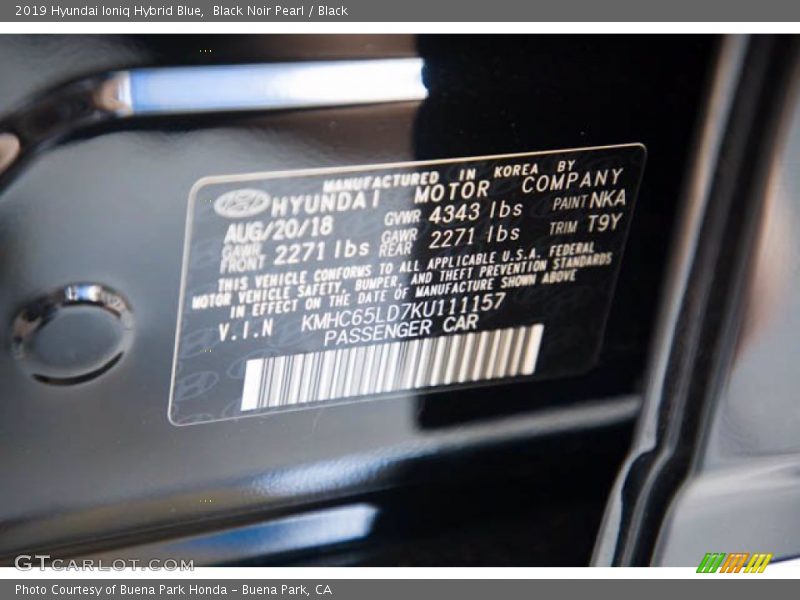 Black Noir Pearl / Black 2019 Hyundai Ioniq Hybrid Blue