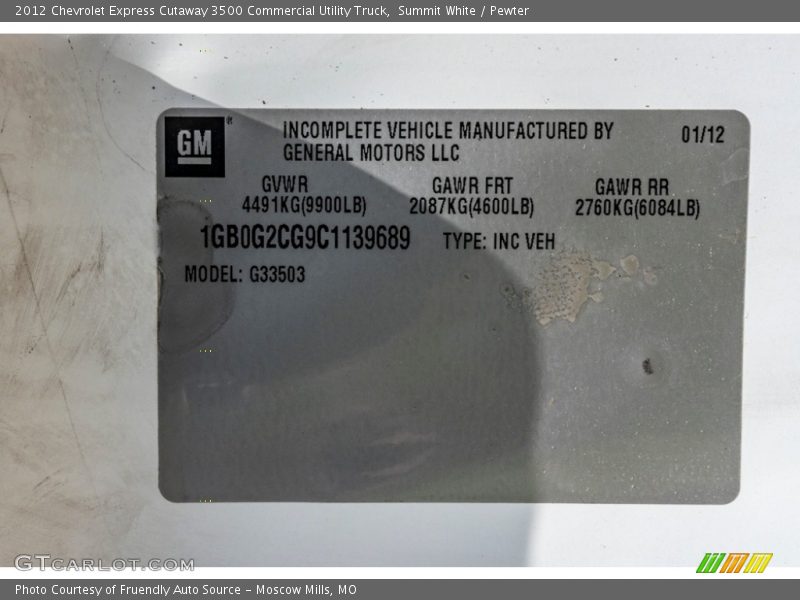 Summit White / Pewter 2012 Chevrolet Express Cutaway 3500 Commercial Utility Truck