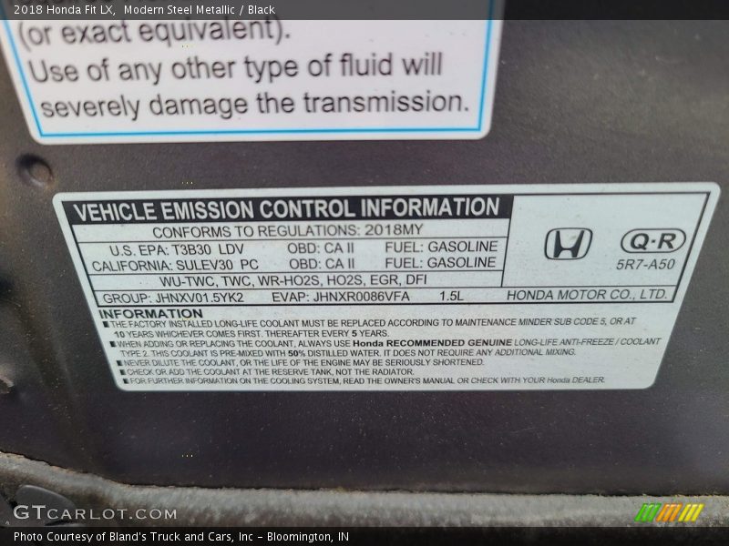 Info Tag of 2018 Fit LX
