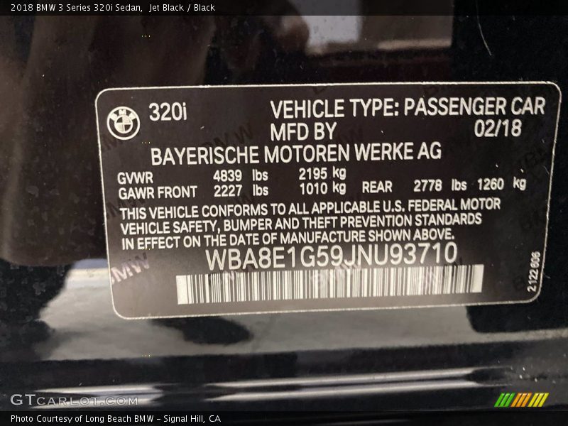 Jet Black / Black 2018 BMW 3 Series 320i Sedan