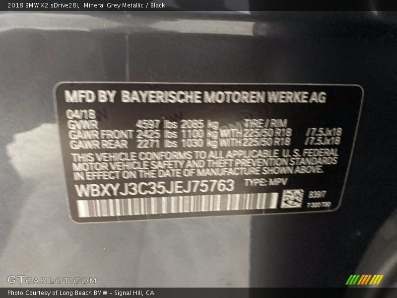 2018 X2 sDrive28i Mineral Grey Metallic Color Code B39