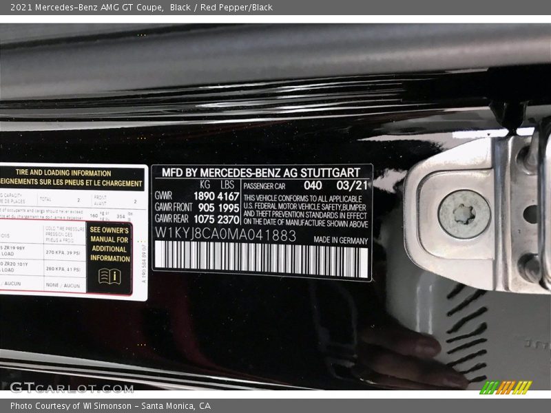 2021 AMG GT Coupe Black Color Code 040