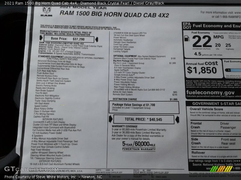 Diamond Black Crystal Pearl / Diesel Gray/Black 2021 Ram 1500 Big Horn Quad Cab 4x4