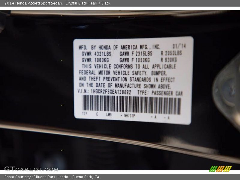 Crystal Black Pearl / Black 2014 Honda Accord Sport Sedan