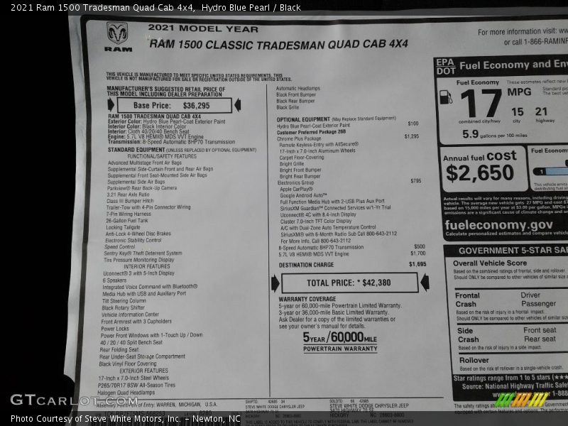 Hydro Blue Pearl / Black 2021 Ram 1500 Tradesman Quad Cab 4x4