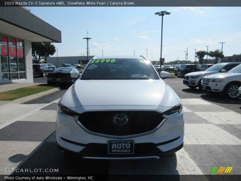 Snowflake White Pearl / Caturra Brown 2020 Mazda CX-5 Signature AWD