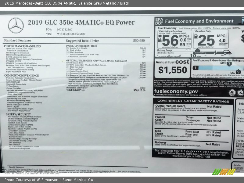 Selenite Grey Metallic / Black 2019 Mercedes-Benz GLC 350e 4Matic