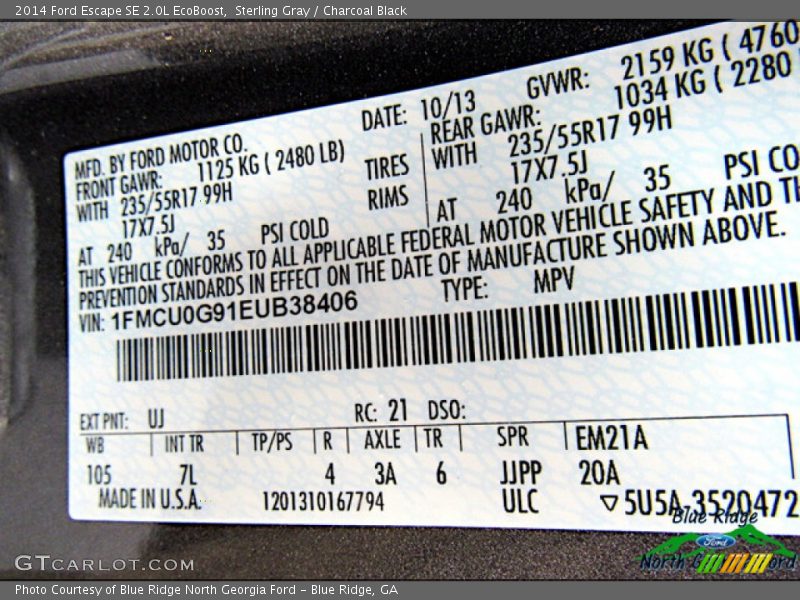 Sterling Gray / Charcoal Black 2014 Ford Escape SE 2.0L EcoBoost