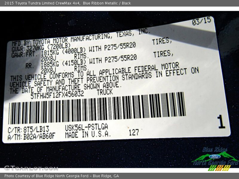 Blue Ribbon Metallic / Black 2015 Toyota Tundra Limited CrewMax 4x4