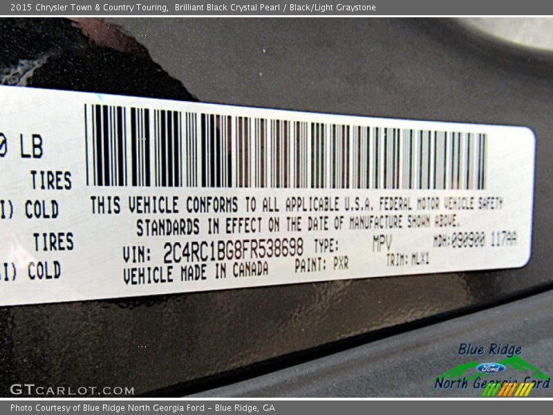 Brilliant Black Crystal Pearl / Black/Light Graystone 2015 Chrysler Town & Country Touring