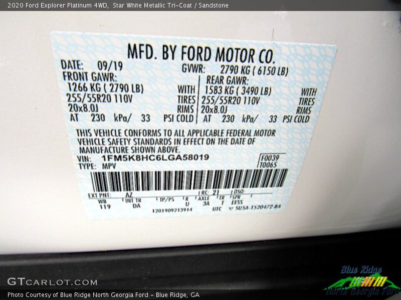 Star White Metallic Tri-Coat / Sandstone 2020 Ford Explorer Platinum 4WD