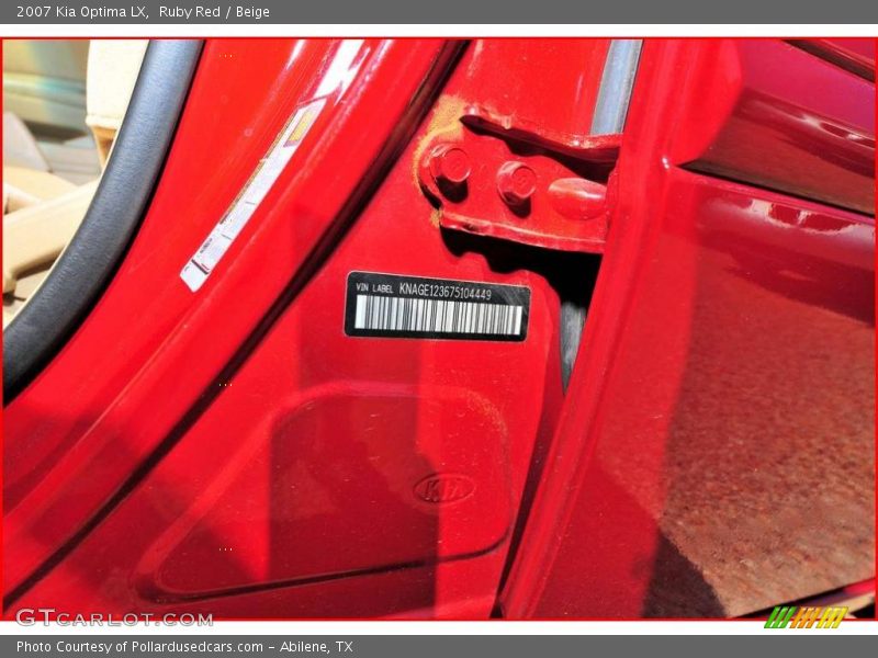 Ruby Red / Beige 2007 Kia Optima LX