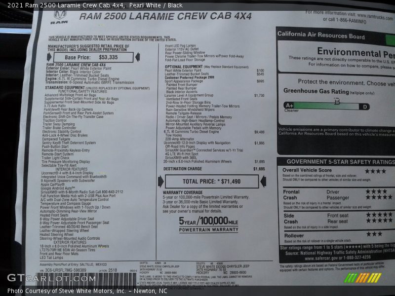  2021 2500 Laramie Crew Cab 4x4 Window Sticker