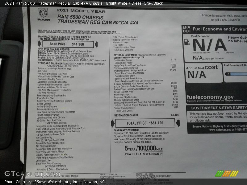 Bright White / Diesel Gray/Black 2021 Ram 5500 Tradesman Regular Cab 4x4 Chassis