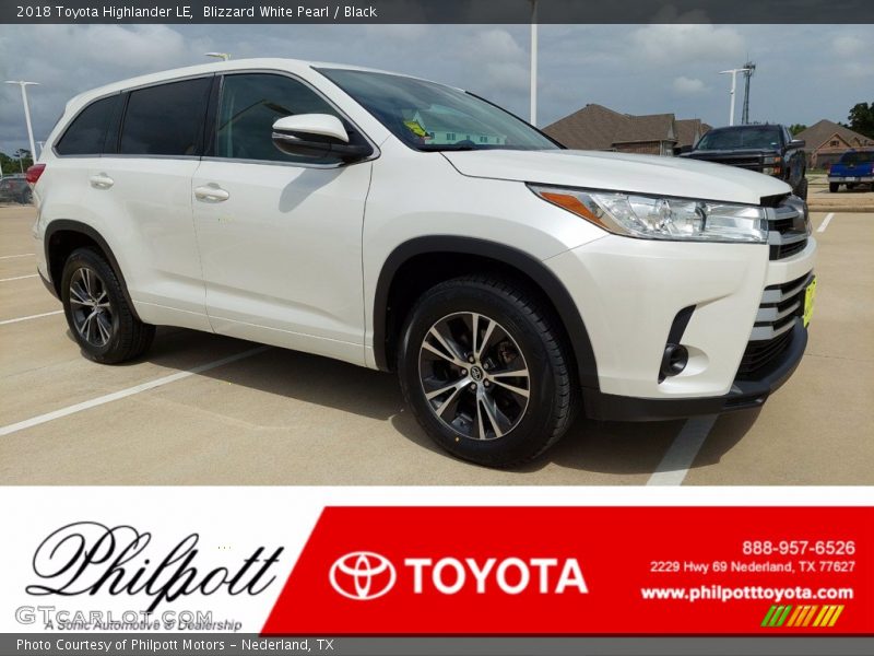 Blizzard White Pearl / Black 2018 Toyota Highlander LE