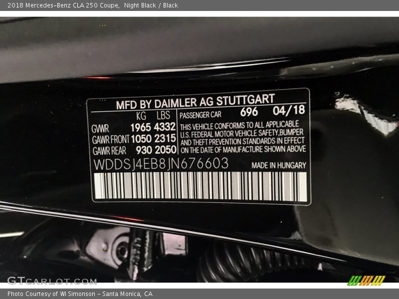 Night Black / Black 2018 Mercedes-Benz CLA 250 Coupe