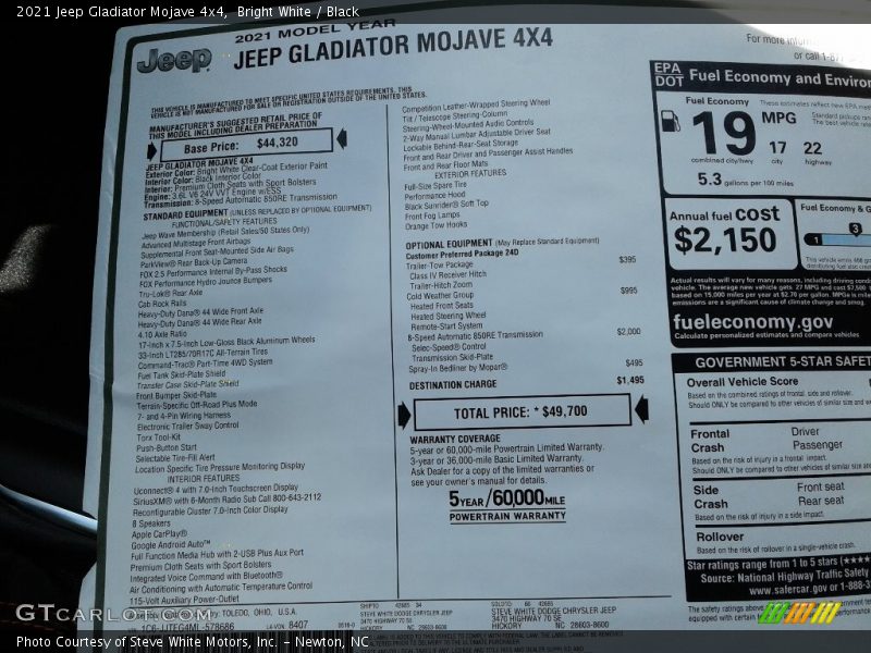 Bright White / Black 2021 Jeep Gladiator Mojave 4x4