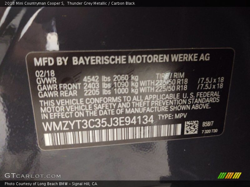 Thunder Grey Metallic / Carbon Black 2018 Mini Countryman Cooper S