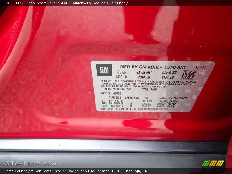 Winterberry Red Metallic / Ebony 2018 Buick Encore Sport Touring AWD