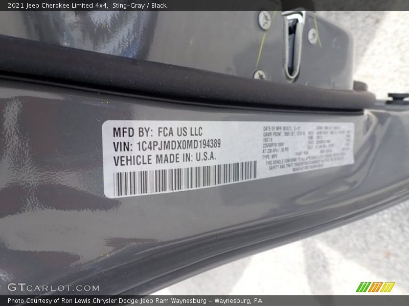 Sting-Gray / Black 2021 Jeep Cherokee Limited 4x4