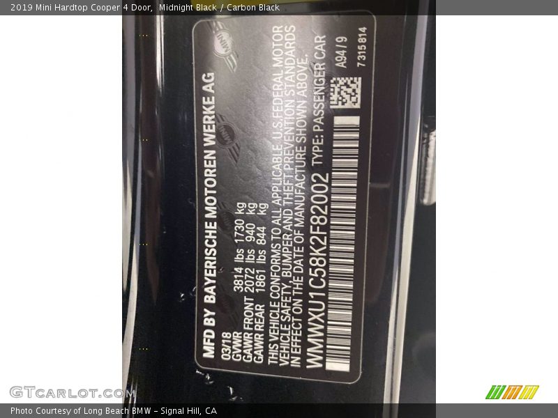 Midnight Black / Carbon Black 2019 Mini Hardtop Cooper 4 Door