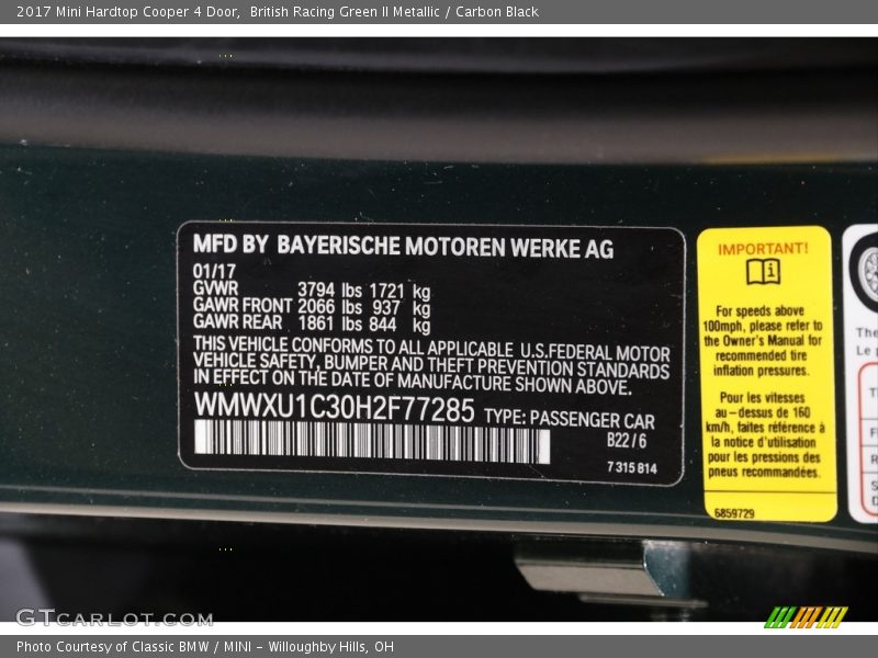 British Racing Green II Metallic / Carbon Black 2017 Mini Hardtop Cooper 4 Door