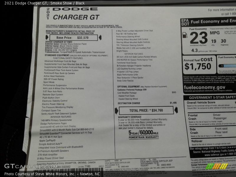 2021 Charger GT Window Sticker
