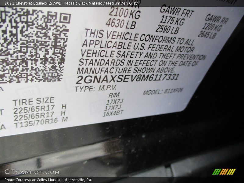 Mosaic Black Metallic / Medium Ash Gray 2021 Chevrolet Equinox LS AWD