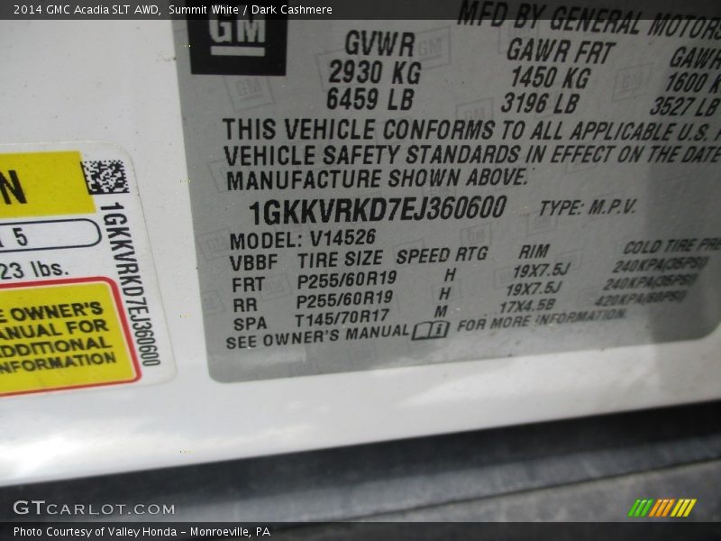 Summit White / Dark Cashmere 2014 GMC Acadia SLT AWD