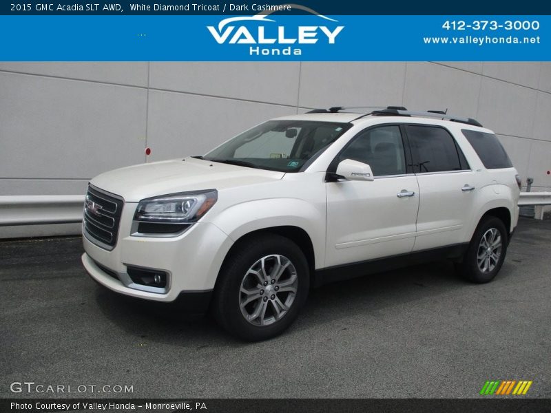 White Diamond Tricoat / Dark Cashmere 2015 GMC Acadia SLT AWD