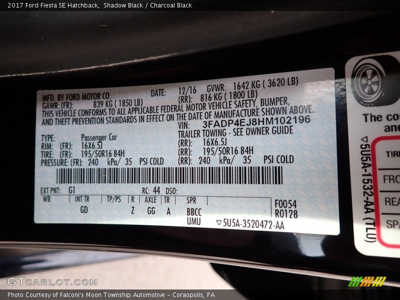 Shadow Black / Charcoal Black 2017 Ford Fiesta SE Hatchback