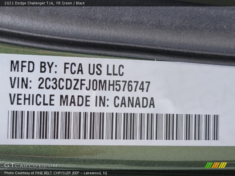 F8 Green / Black 2021 Dodge Challenger T/A