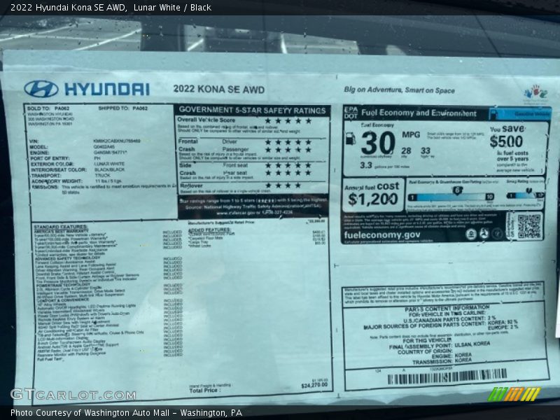 Lunar White / Black 2022 Hyundai Kona SE AWD