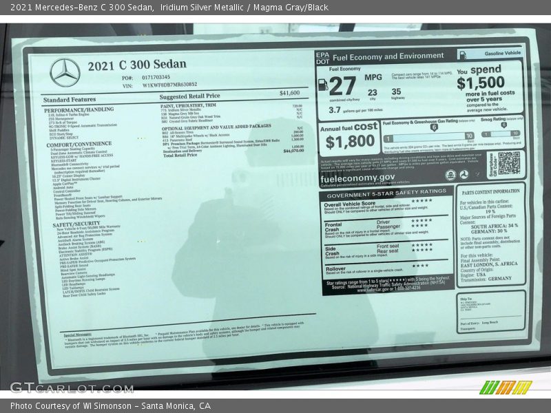  2021 C 300 Sedan Window Sticker