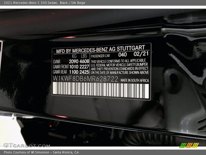 2021 C 300 Sedan Black Color Code 040