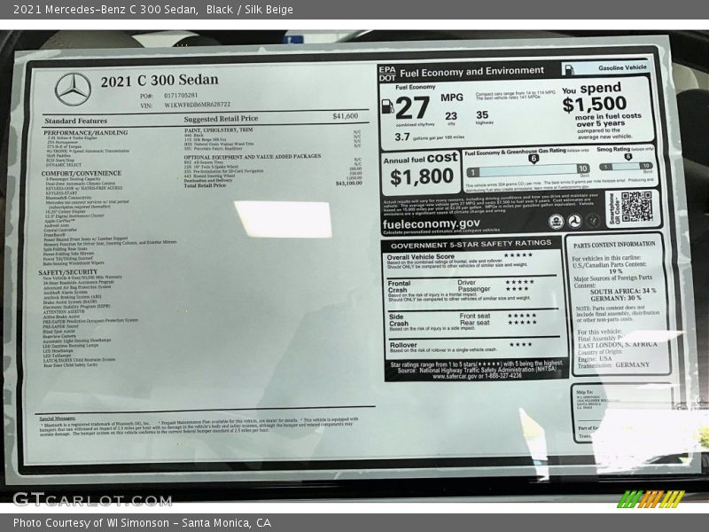 2021 C 300 Sedan Window Sticker