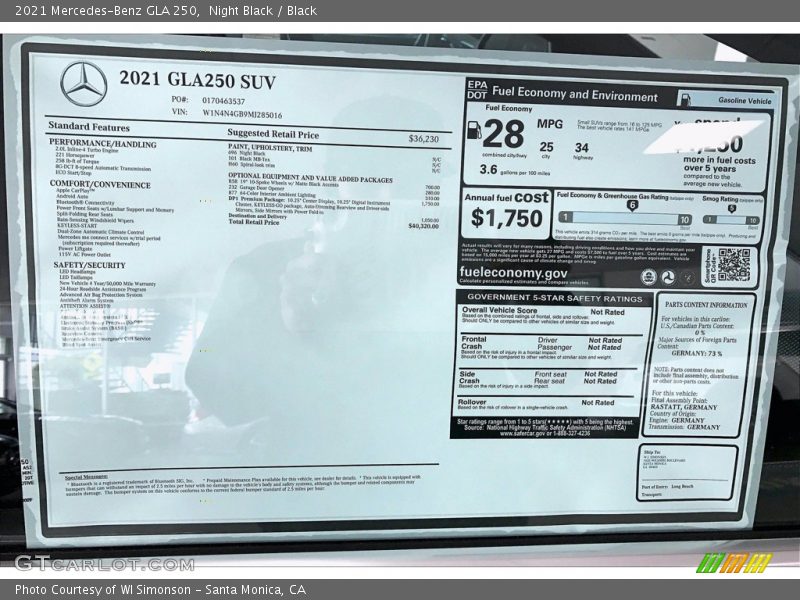 Night Black / Black 2021 Mercedes-Benz GLA 250