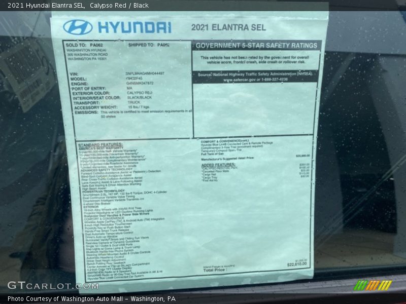 Calypso Red / Black 2021 Hyundai Elantra SEL