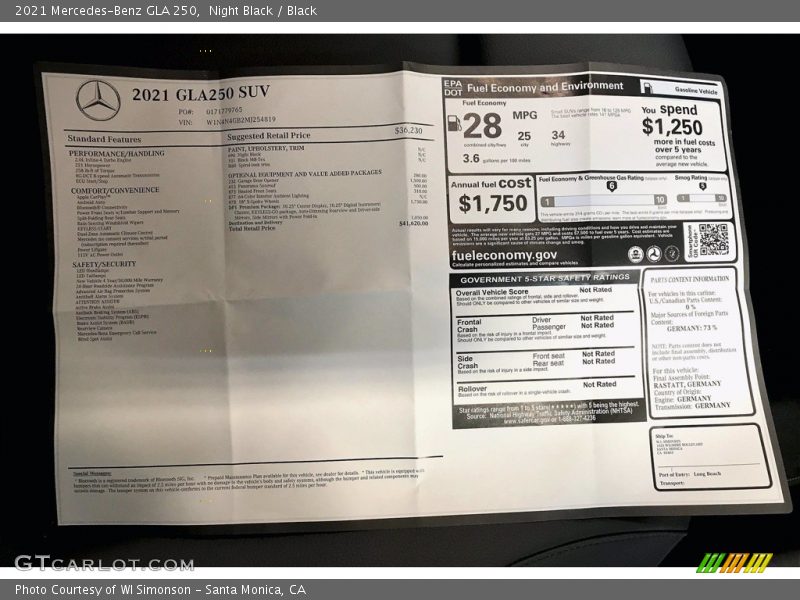 Night Black / Black 2021 Mercedes-Benz GLA 250