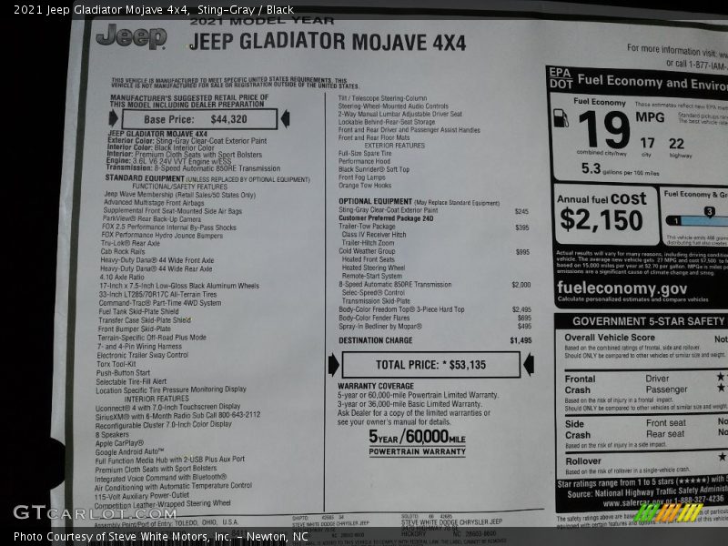  2021 Gladiator Mojave 4x4 Window Sticker