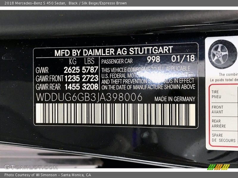 Black / Silk Beige/Espresso Brown 2018 Mercedes-Benz S 450 Sedan